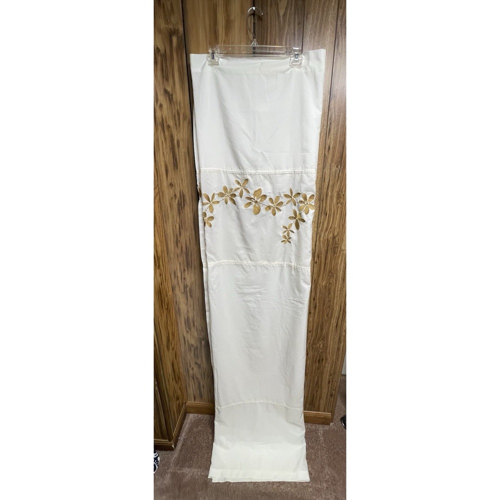 DKNY Sheer 71x71" Fabric Embroidered Gold Floral Shower Ivory‎ Curtain
